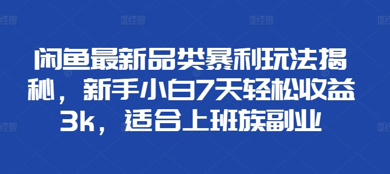 闲鱼最新品类暴利玩法揭秘，新手小白7天轻松赚3000+，适合上班族副业 - 智识科技网-智识科技网