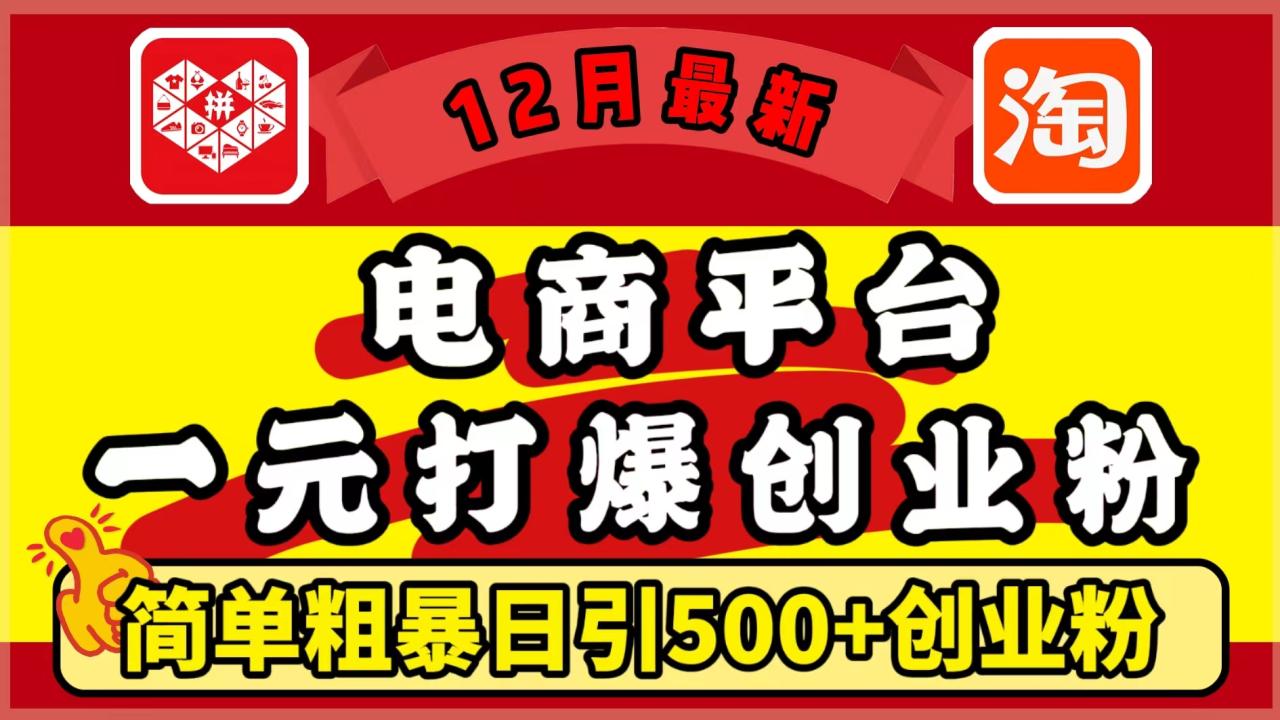 12月最新：电商平台1元打爆创业粉，简单粗暴日引500+精准创业粉，轻松月入5万+ - 智识科技网-智识科技网