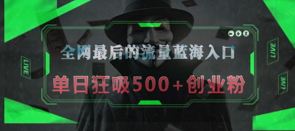 全网最后的流量蓝海入口，半小时引流50+创业粉，单日狂吸500+创业粉 - 智识科技网-智识科技网