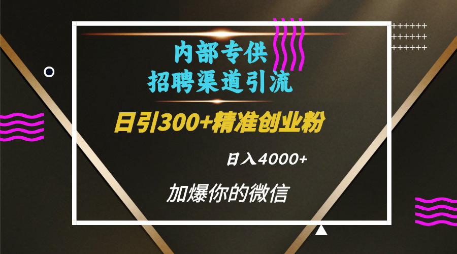 内部招聘引流技术，很实用的引流方法，流量巨大小白轻松上手日引300+精准创业粉，单日可变现4000+ - 智识科技网-智识科技网
