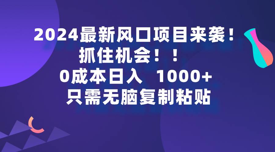2024最新风口项目来袭，抓住机会，0成本一部手机日入1000+，只需无脑复... - 智识科技网-智识科技网