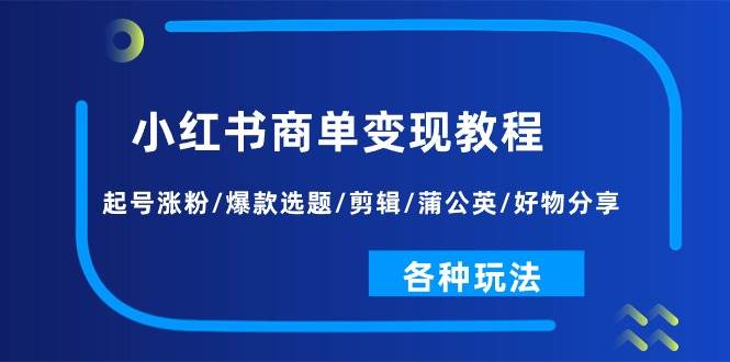小红书商单变现教程：起号涨粉/爆款选题/剪辑/蒲公英/好物分享/各种玩法 - 智识科技网-智识科技网